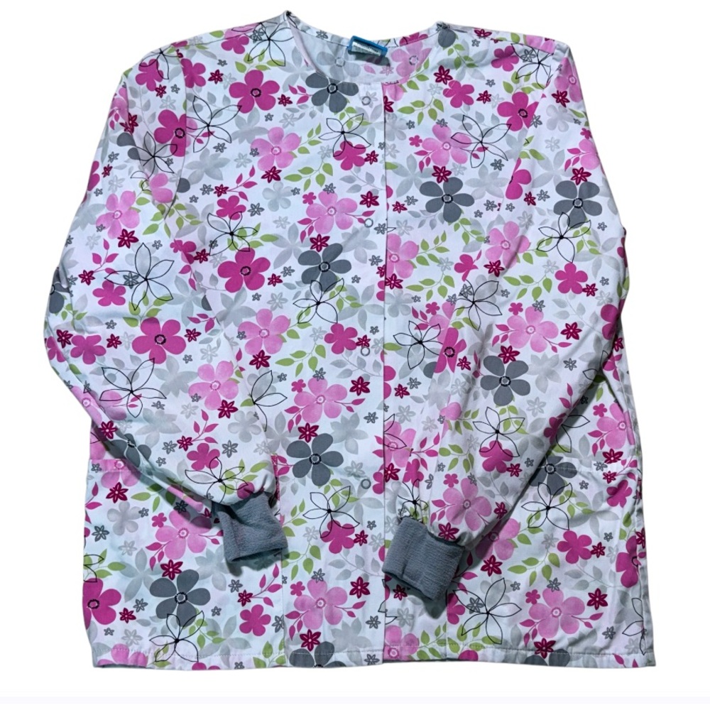 Scrub H.Q. Snap Front Floral Long Sleeve Light Weight Scrub Jacket Size Small